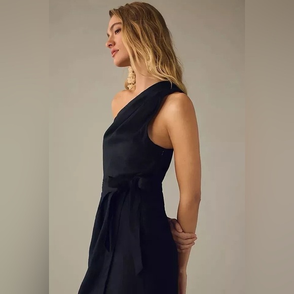 Anthropologie One-Shoulder Linen Dress Size 2 - Picture 3 of 4
